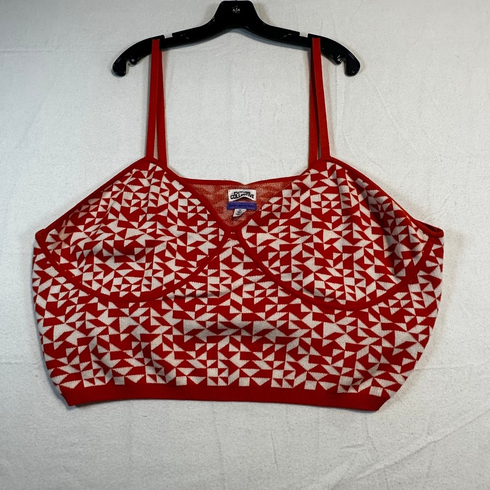 Plus‎ Size 3X Organe White Geometric Knit Cami Top Spaghetti Strap 00s Style